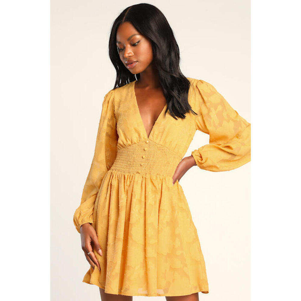 Lulus Tomorrow And Always Yellow Burnout Floral Mini Dress - Size L